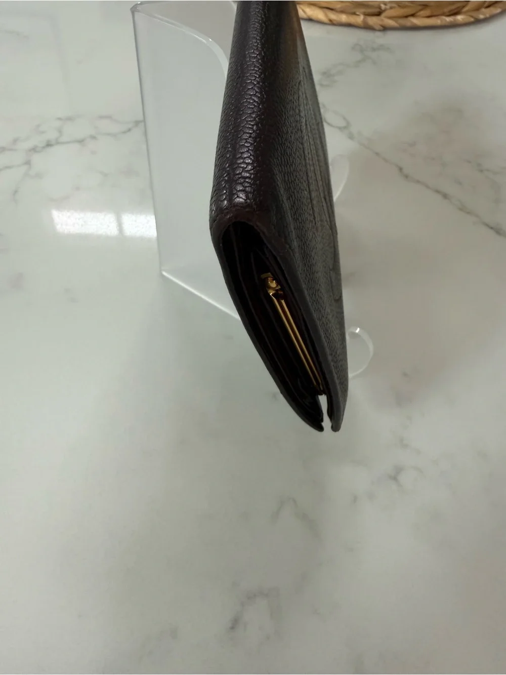 CHANEL Dark Brown Quilted Caviar Leather Wallet with CC Logo